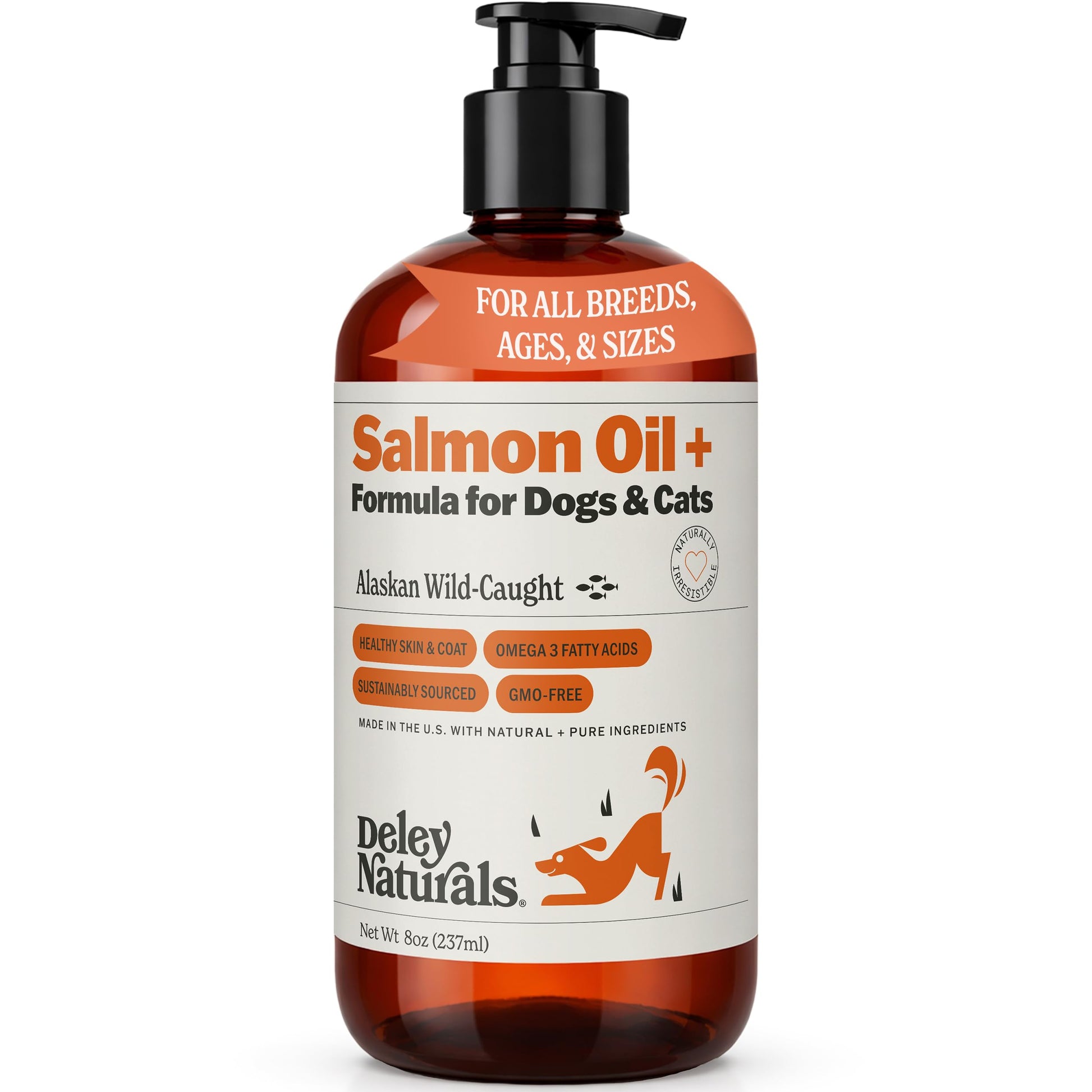 Deley Naturals Wild Alaskan Salmon Oil for Dogs & Cats - New and Improved Salmon Oil Plus Formula - Fish Oil for Dogs with Omega 3, DHA and EPA - Omega 3 for Healthy Skin and Coat - 8oz Made in USA Deley Naturals Au supplements