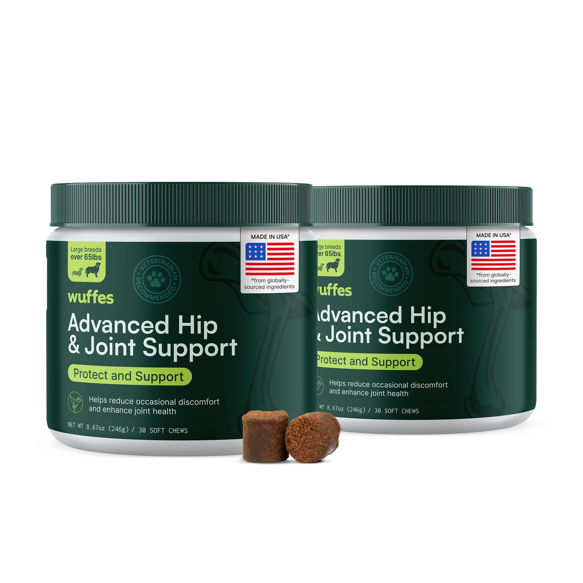 Wuffes Chewable Dog Hip & Joint Supplement - Glucosamine & Chondroitin Chews - Dog Joint Supplements & Vitamins - Extended Joint Care (Large Breed (Over 65 lbs), 60 Chews (Pack of 2)) Wuffes Au supplements