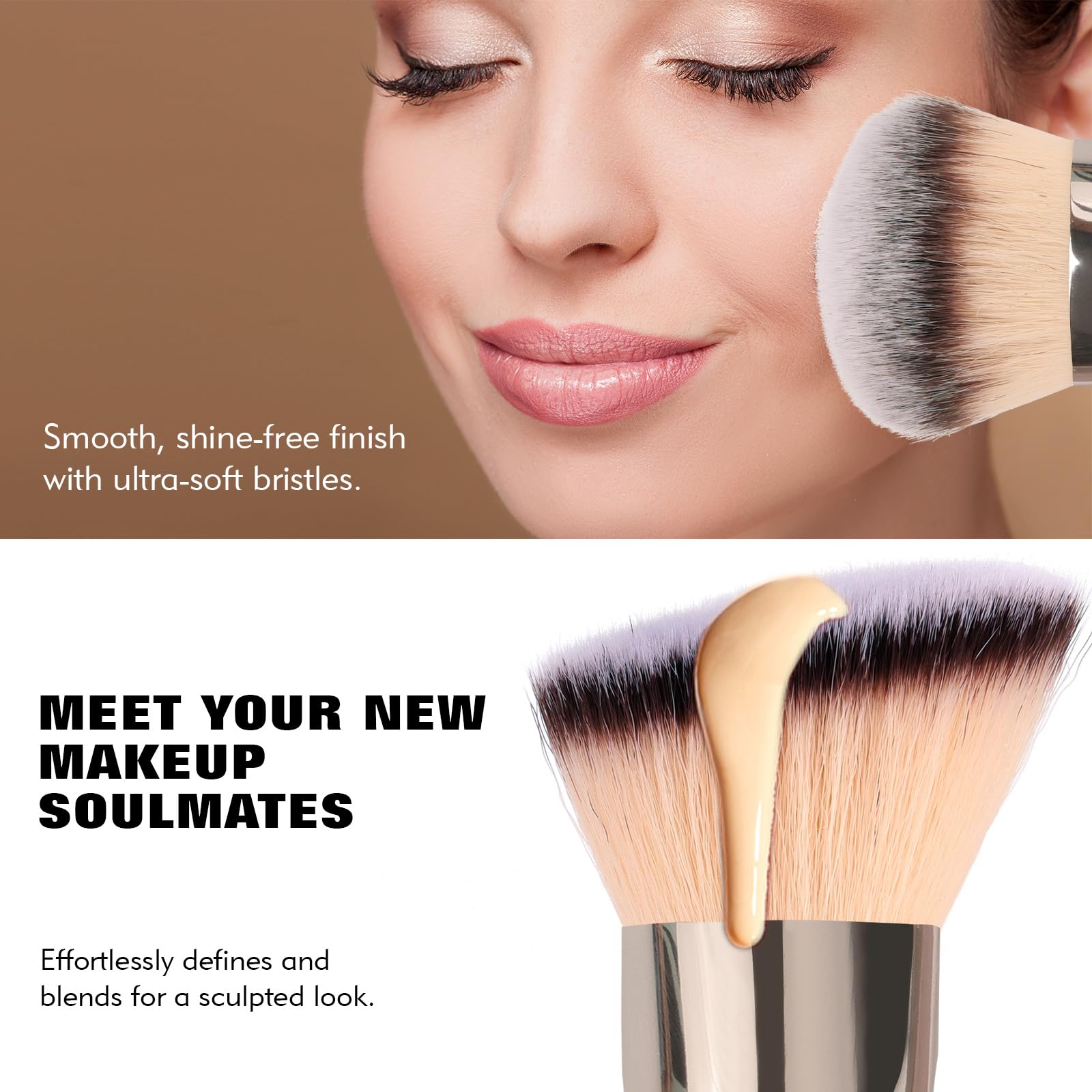 Dual-Ended Foundation Brush: Round & Angled Pro-Grade makeup brushes, 100% Vegan Synthetic Makeup Brush for Flawless Blending and Application of Liquid, Powder, Cream, Blush dpolla Au supplements