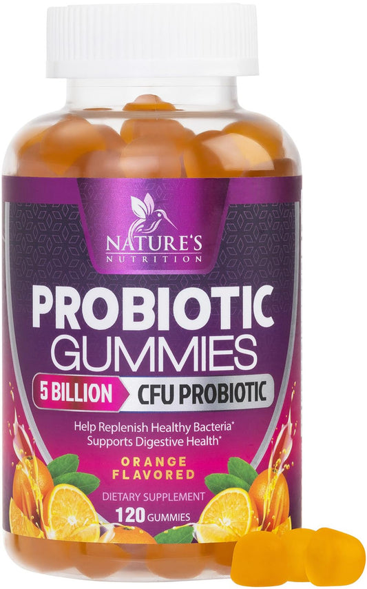 Probiotics for Digestive Health Gummies - 6 Unique Strains for Daily Immune Support & Gut Health, Supports Constipation, Gas & Bloating - Best Probiotic Supplement Nature's NutritionUS supplements