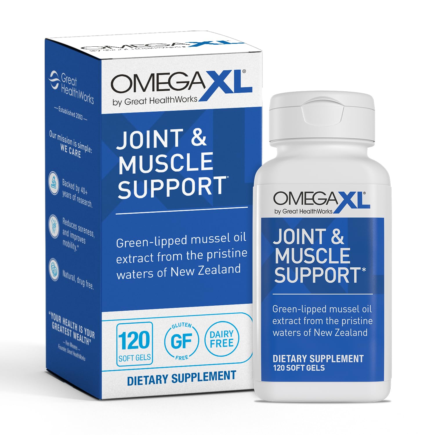 OmegaXL Joint Support Supplement - Natural Muscle Support, Green Lipped Mussel Oil, Soft Gel Pills, Drug-Free, 120 Count OmegaXL Au supplements