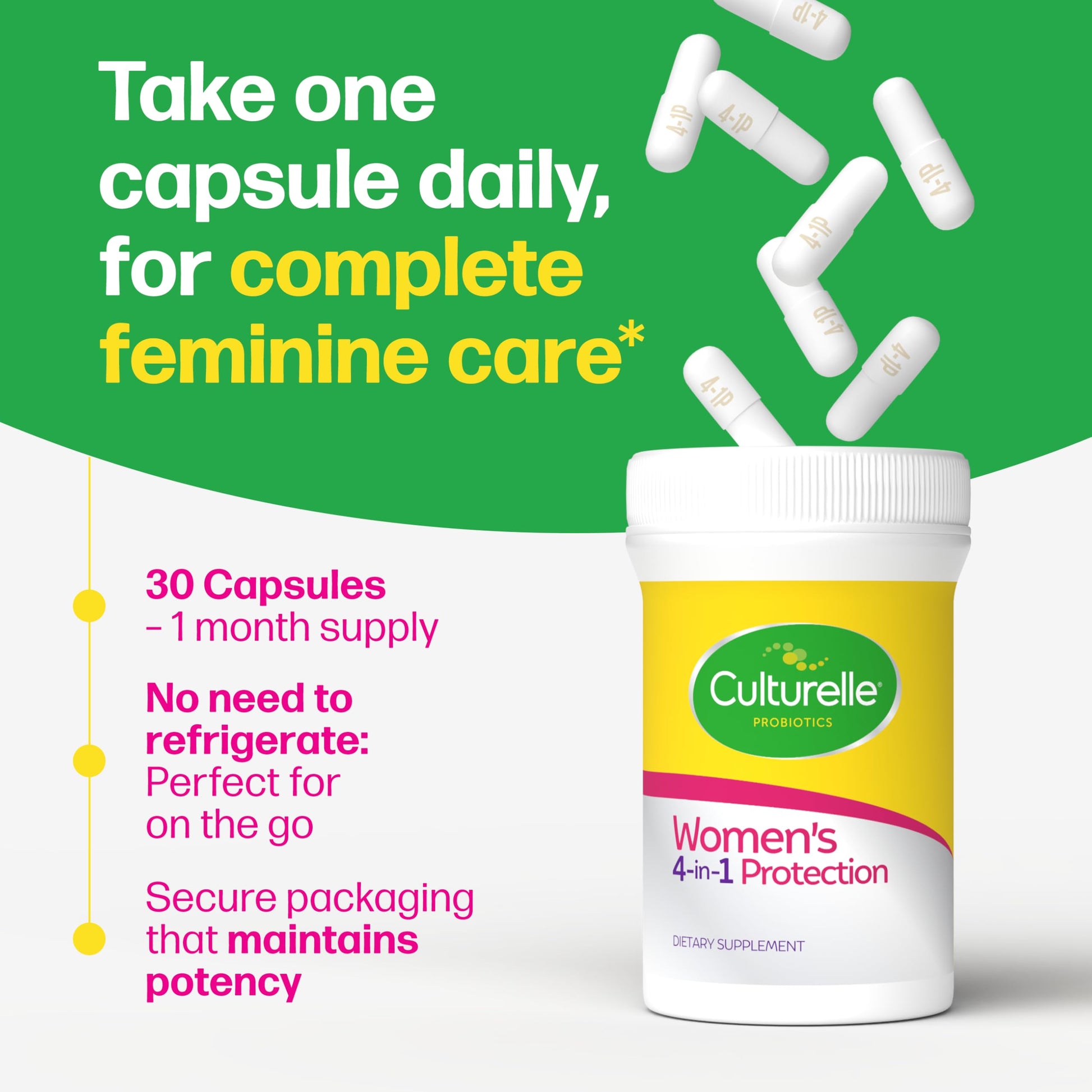 Culturelle 4-in-1 Probiotics for Women, Daily Probiotic & Prebiotic Supplement to Support Vaginal Health, Digestive Health, Immune Health CulturelleUS supplements