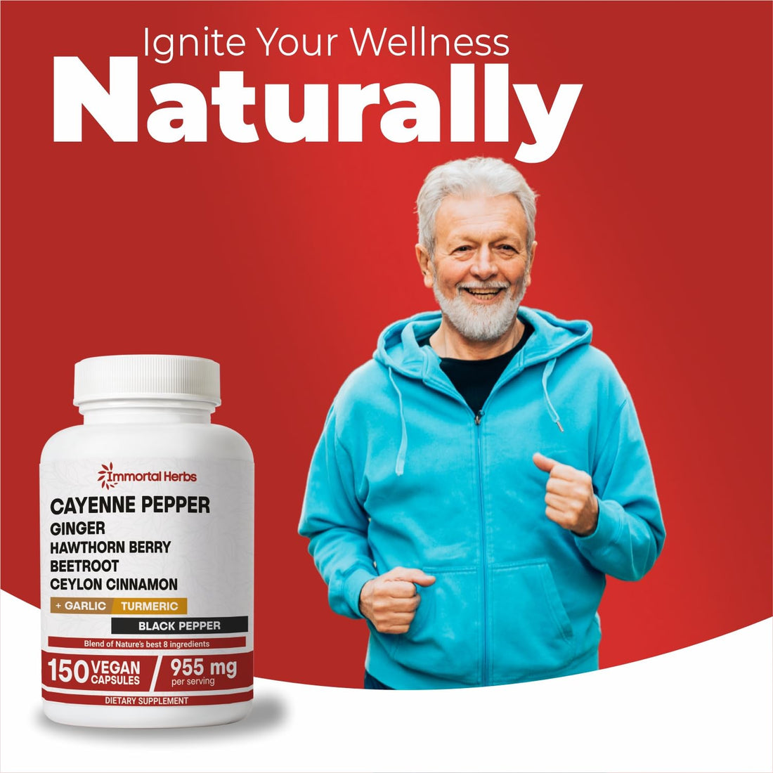 Immortal Herbs Cayenne Pepper Capsules w/Garlic, Ginger, Hawthorn, Turmeric, Cinnamon, Beet Root and Black Pepper Extract, 150 Cayenne Capsules, Non-GMO & Gluten Free Capsaicin Supplement Immortal Herbs uk supplements