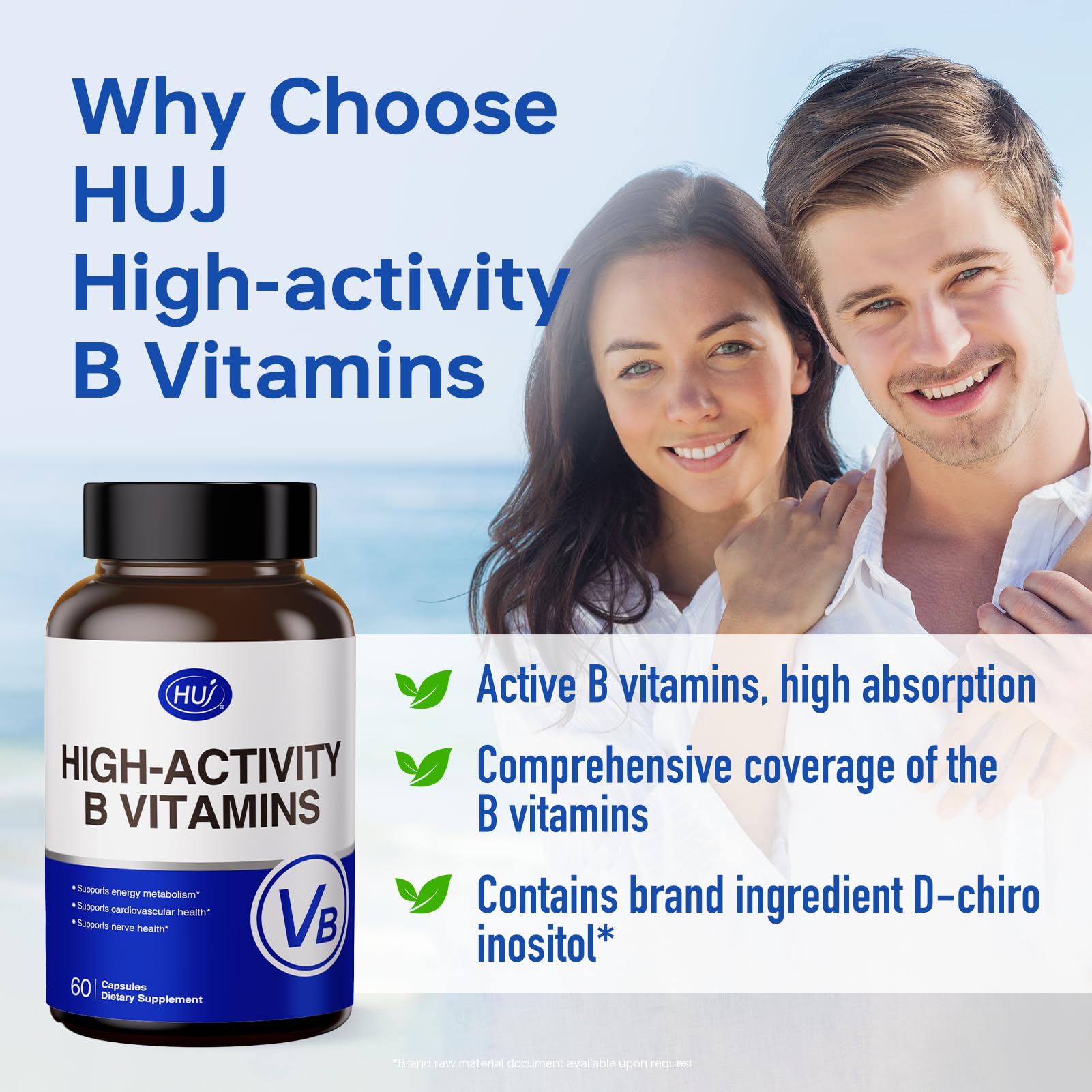 HUJ High-Activity B Vitamins - Supports Normal Energy Metabolism & Nerve System Health - Supplement with 8 B Vitamins, Inositol and D-Chiro Inositol - 60 Capsules. HUJ Au supplements