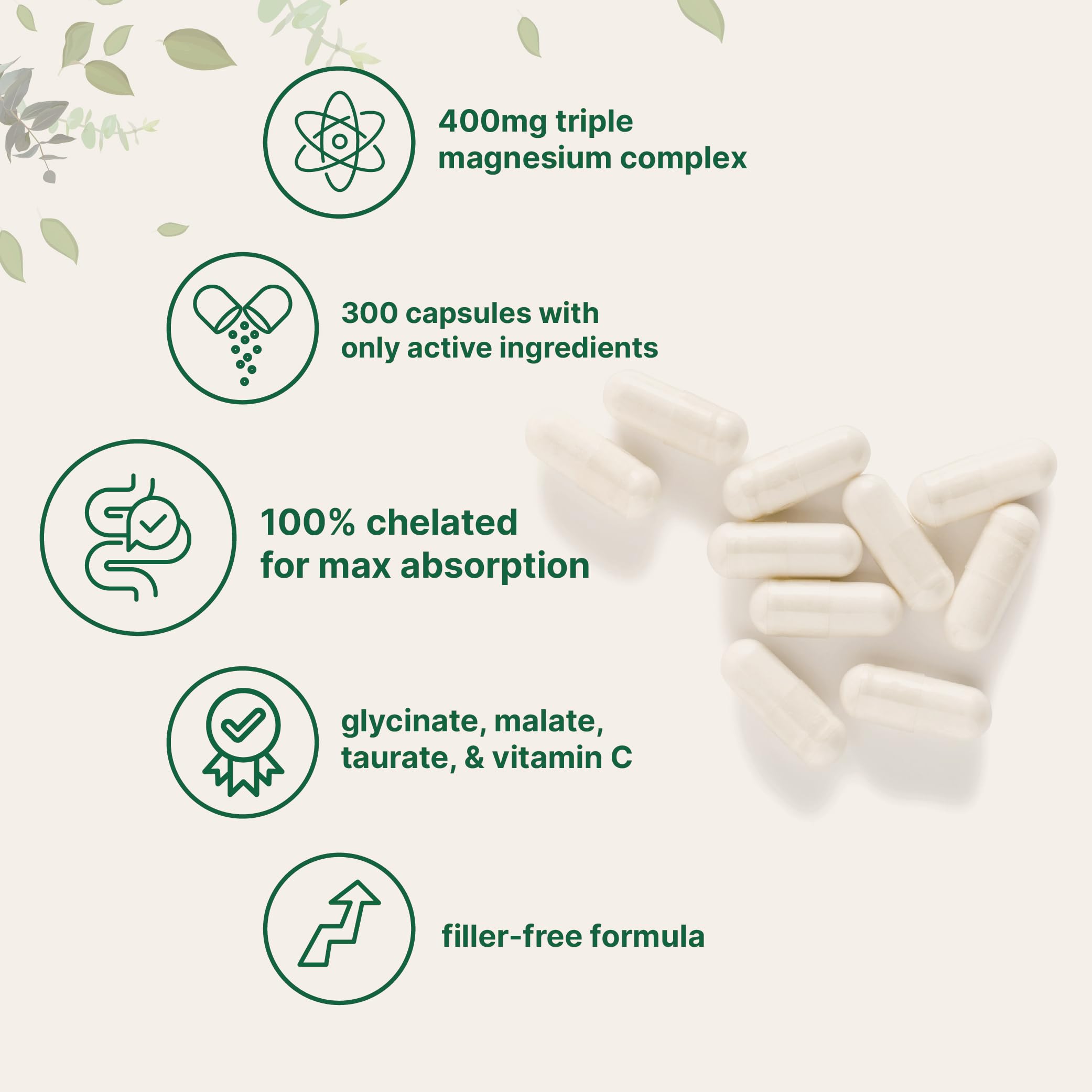 Micro Ingredients Pure Magnesium Complex, 300 Capsules | Triple Magnesium Glycinate, Malate, Taurate with Vitamin C | 100% Chelated | Supports Muscles, Nerves, & Energy | Only Active Ingredients Micro Ingredients Au supplements