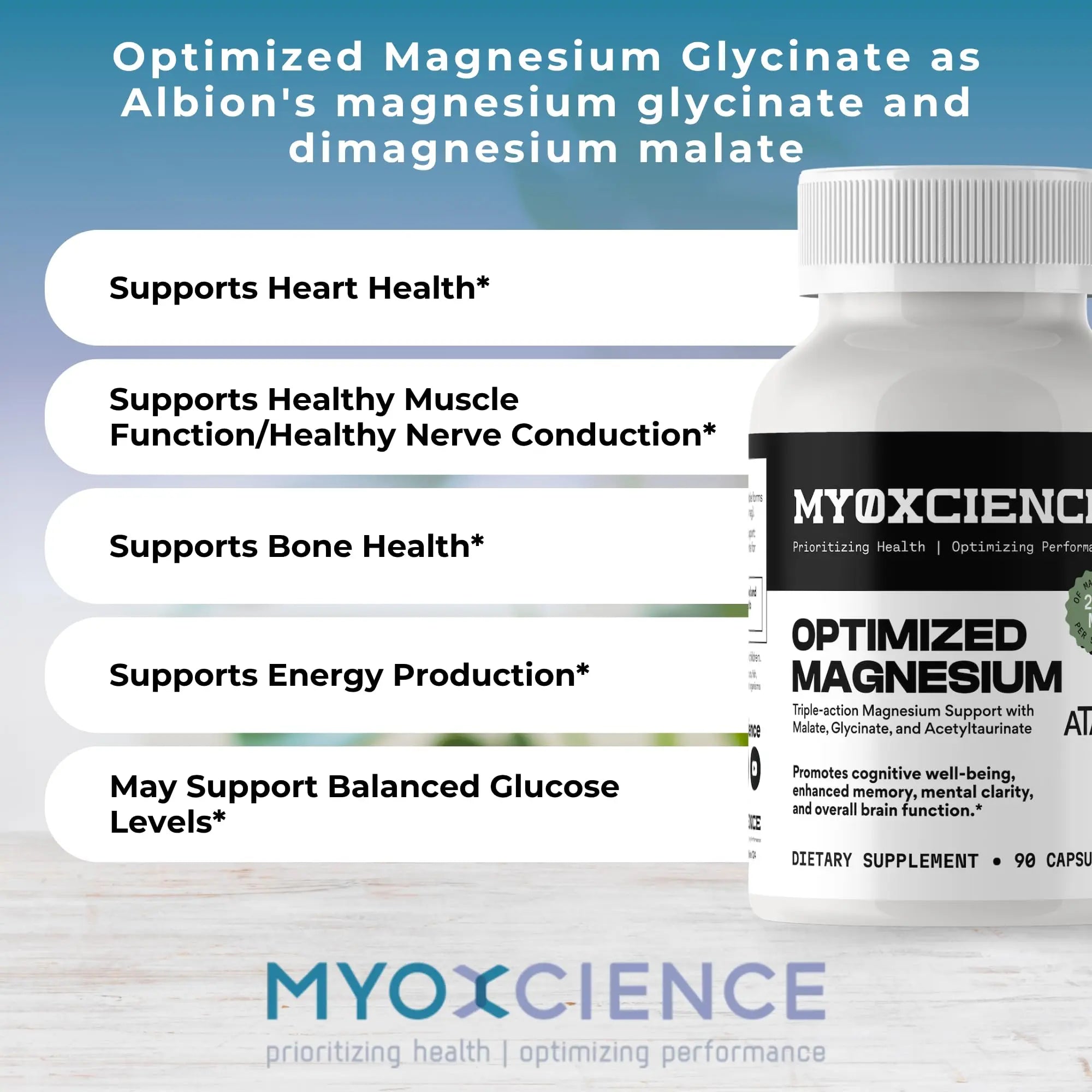 MYOXCIENCE Optimized Magnesium Glycinate + Magnesium Taurate (as ATAmag®) for High Brain Bioavailability to Support Stress Relief and Sleep | 30 Servings MYOXCIENCE Au supplements