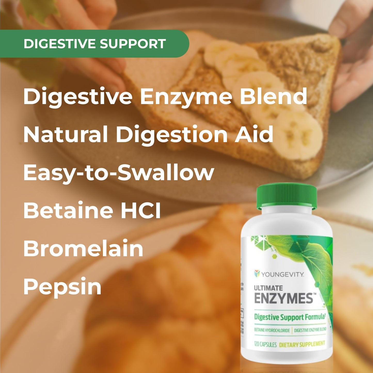 Youngevity Ultimate Enzymes® - Multi Enzymes for Digestion, Gas & Bloating Relief - Betaine HCl, Ox Bile, Pancreatine 10X, Papain 6M, Pepsin 1:3000 (120 Capsules) YoungevityUS supplements