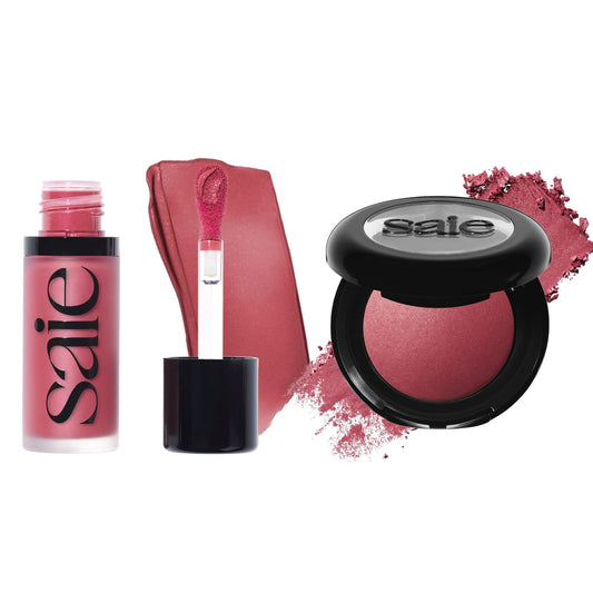 Saie Cheek Flush Duo - Dew Liquid Blush (.40 oz, Dreamy), SuperSuede Baked Powder Blush (.01 oz, Grazie) - Layerable, Skin-Nourishing Blushes for a Seamless Radiant Finish SaieAu supplements