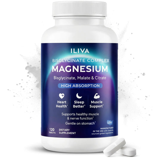 ILIVA Magnesium Glycinate 400mg -Triple Magnesium Complex (Glycinate+Malate+Citrate) - Chelated High Absorption Tablets for Sleep Support, Muscle Recovery, Bone Health, Energy&Calm - Vegan,120 Count ILIVAAu supplements