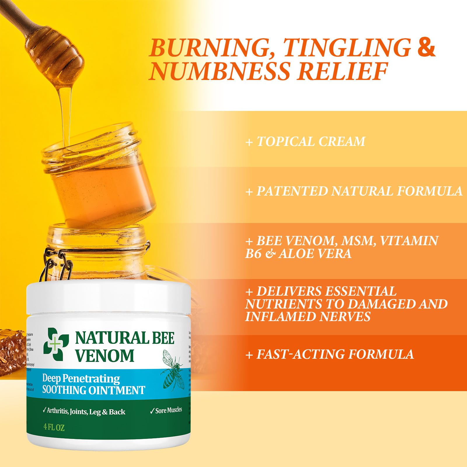 PIBIOOMAP Bee Venom Serum Joint & Muscle & Bone Cream, Pure Natural Ingredients, Fast Acting, Relief Back, Shoulder, Back, Neck, Hands, Elbows, Feet, Leg, Knees, Ankle, for Adults, Elderly PIBIOOMAP Au supplements