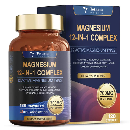 Totaria Magnesium Complex 700mg 12 in 1 Magnesium Supplement with Glycinate Citrate Malate Oxide Taurate Aspartate Orotate Magnesium Relaxation,Muscle,Heart Support, Vegan 120 Capsules TotariaAu supplements