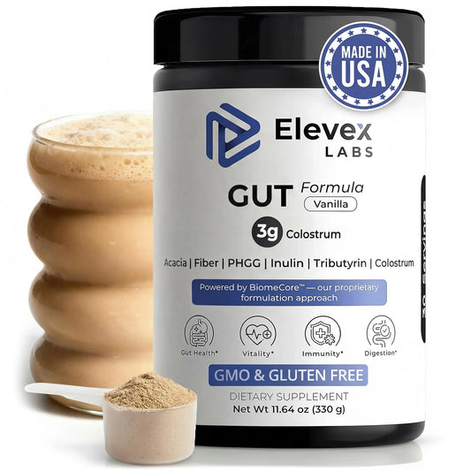 Elevex Labs Gut Health Supplement Powder – Digestive Health Formula with Colostrum, Tributyrin & PHGG Prebiotics for Gut Health, Gut Lining, Gut-Brain & Bloating Relief Elevex LabsAU supplements