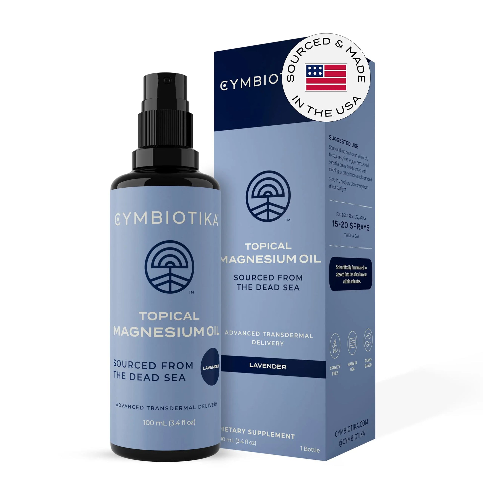 CYMBIOTIKA Topical Magnesium Oil Spray for Body, USA Made, Supplement for Leg Cramps, Muscle, Joint Health & Sleep Support, Includes Magnesium Chloride, Lavender Extract, Aloe Vera - Skin Applicator CYMBIOTIKA Au supplements