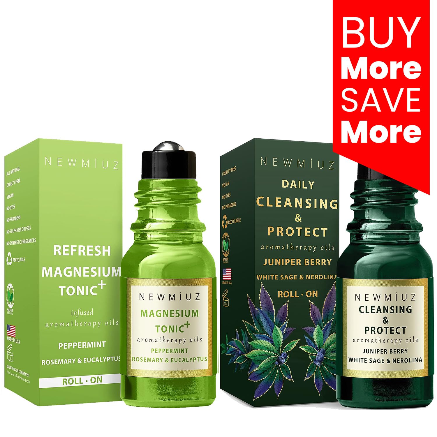 Headache Roll On Stick Peppermint Rosemary and Eucalyptus & Cleansing and Protect Juniper Berry White Sage with Nerolina Pack of 2 New Miuz Au supplements
