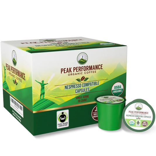 Peak Performance Organic Capsules for Nespresso Machines - Fair Trade, Low Acid, Organic Espresso Coffee Pods (36 Count) Compatible with All Nespresso Capsule Brewers - Medium Roast Single Serve Pod Peak PerformanceAU supplements