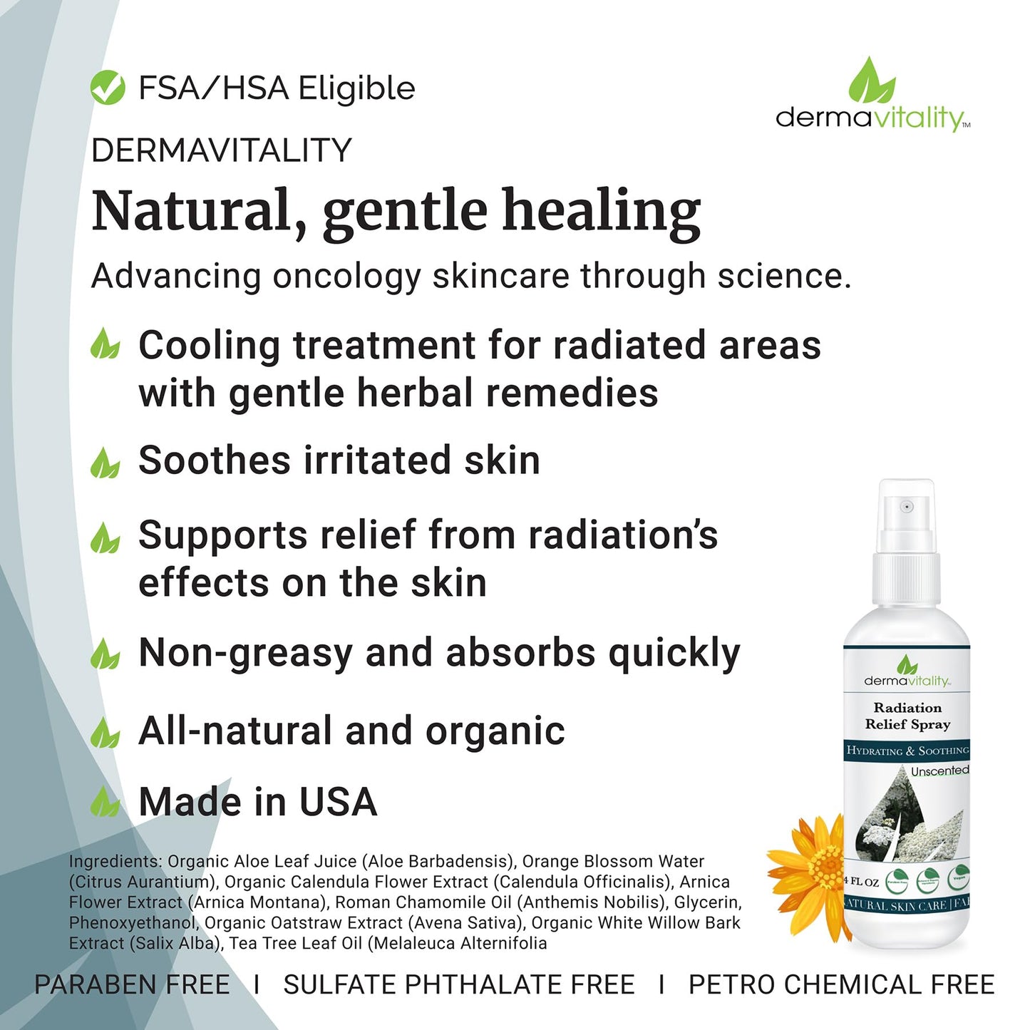 Radiation Burn Relief Spray - Calendula Spray for Radiation Treatment, Unscented, Fragrance Free, Natural Organic Plant Based Moisturizing Soothing Relief for Itchy and Sensitive Skin – 4 ounces UltimateVitality buy supplements Au