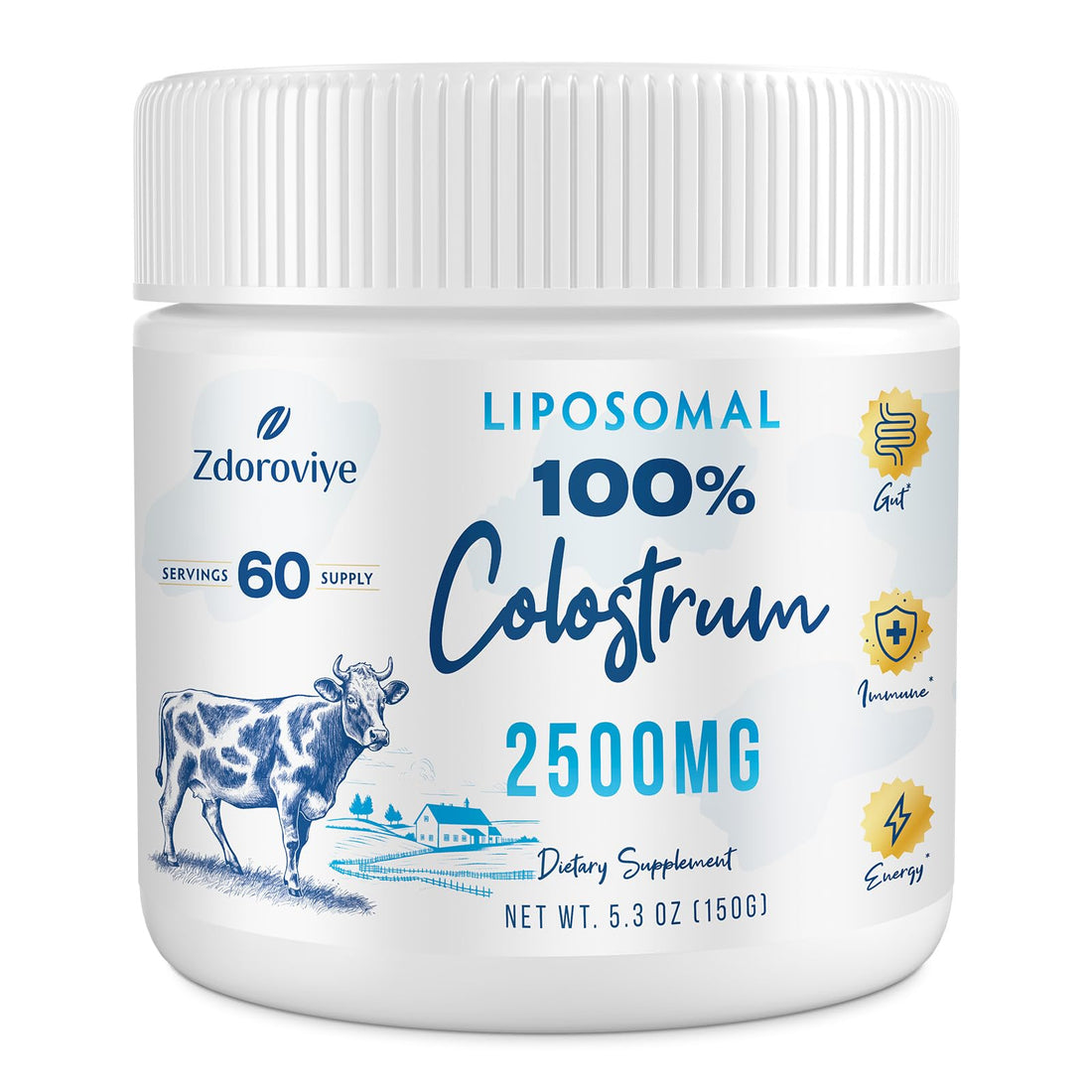 Zdoroviye Liposomal Bovine Colostrum Powder Supplement 2500 mg, Higher Absorption Than Regular Bovine Colostrum (60 Servings) Zdoroviye Au supplements