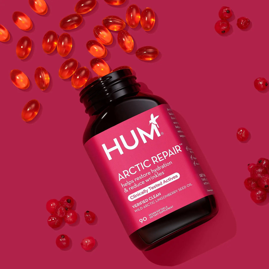HUM Arctic Repair Clear Skin Supplement with Omega 3, Vitamin E, A, and Lingonberry Seed Oil, Skin Repair with Omega 3 6 9 to Help Support Appearance of Wrinkles & Hydrate, 90 Vegan Softgels HUM Au supplements