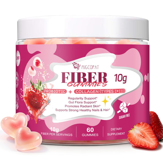 Migcopat 10G Fiber Gummies with Collagen Peptides, Hyaluronic Acid, Vitamin C, ACV, 30 Billion CFU Probiotics – Sugar Free Collagen Gummy for Skin, Hair & Nails MigcopatUS supplements