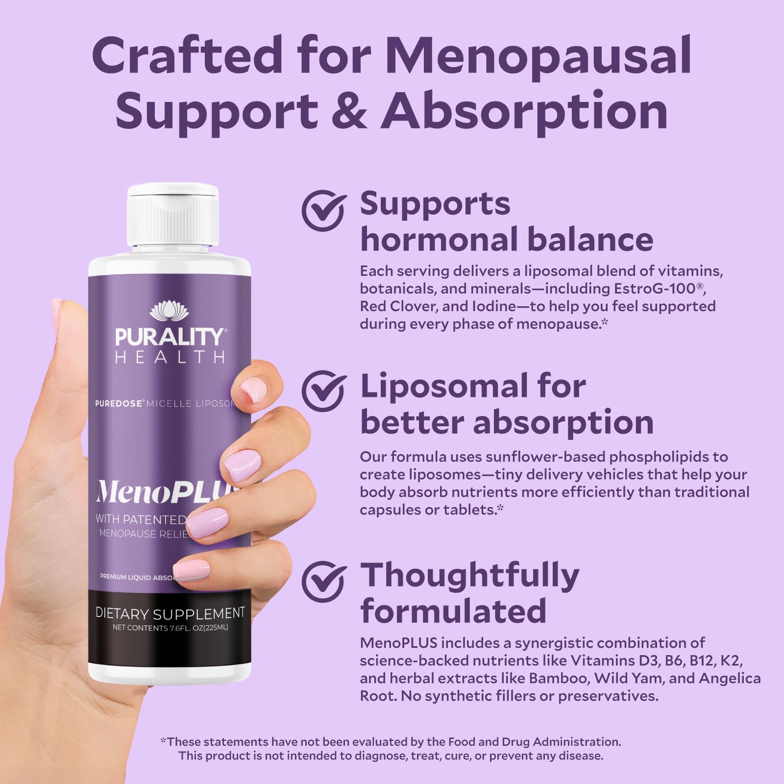 PURALITY HEALTH MenoPLUS Liposomal Menopause Supplement for Women | EstroG-100®, Vitamins D3, B6, B12 & K2 | Iodine | Hormonal Balance & Mood Support PURALITY HEALTH Au supplements
