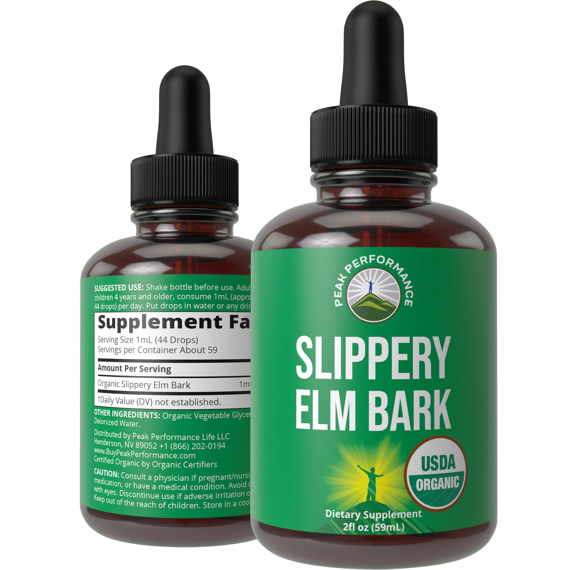 Slippery Elm Bark USDA Organic Vegan Liquid Drops. Extract with High Bioavailability for Women, Men, Kids. for Sore Throat, Irritated Stomach. Zero Sugar, Gluten Free, Tincture Supplement No Capsules Peak Performance Au supplements