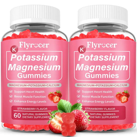 2 Pack Potassium Magnesium Gummies for Men & Women, Potassium Magnesium Supplement for Leg Cramps, Muscle Health, & Electrolyte Balance, Strawberry Flavor, 120 Gummies FlyrocerAU supplements