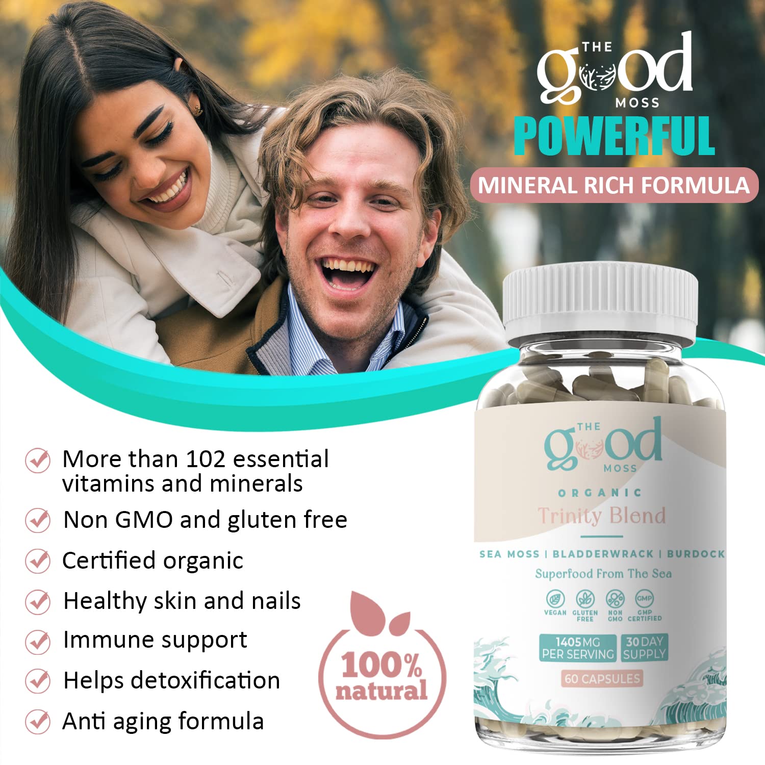 Trinity Blend Superfood -Sea Moss, Bladderwrack and Burdock Root Supplement for Overall Health Support, Hair, Skin and Nails 60ct The Good Moss Au supplements