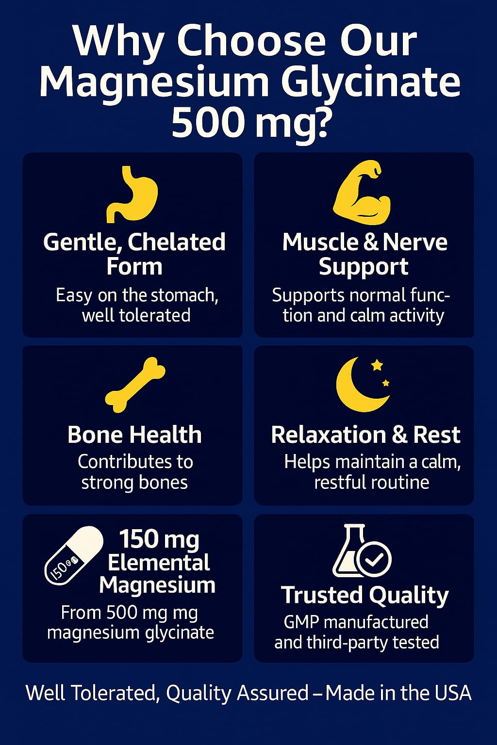 Magno-Humphries Magnesium Glycinate 500 mg - 100 Capsules | Gentle Chelated Form | Muscle, Nerve & Bone Support | Dietary Supplement | GMP Manufactured in The USA Magno-Humphries Au supplements
