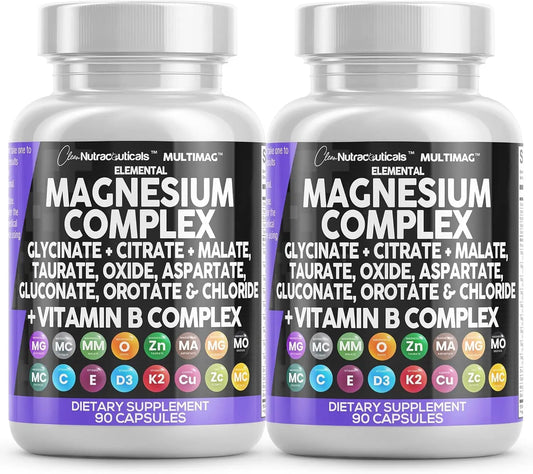 Clean Nutraceuticals Magnesium Complex with Magnesium Glycinate Citrate Malate Oxide Taurate Aspartate Orotate & Mag Chloride, Zinc Copper Manganese (90 Count (Pack of 2)) Clean NutraceuticalsAu supplements