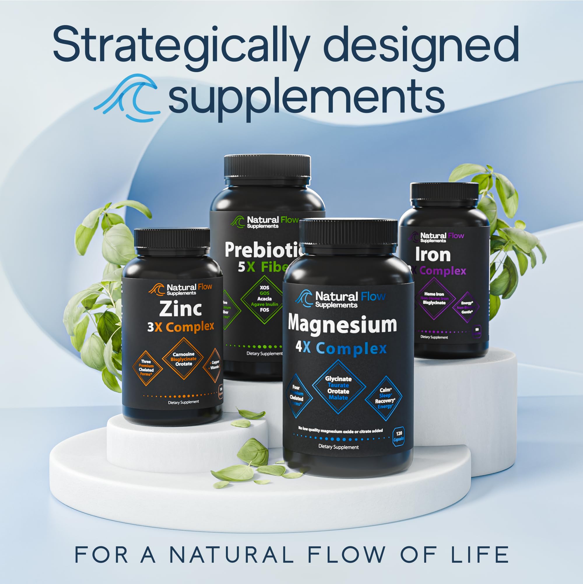 Natural Flow 4X Magnesium Supplement, Magnesium Glycinate, Taurate, Malate, Orotate Complex, Calm Sleep and Cramp Support Blend, No Mag Citrate or Oxide, 120 Capsules Natural Flow Supplements Au supplements