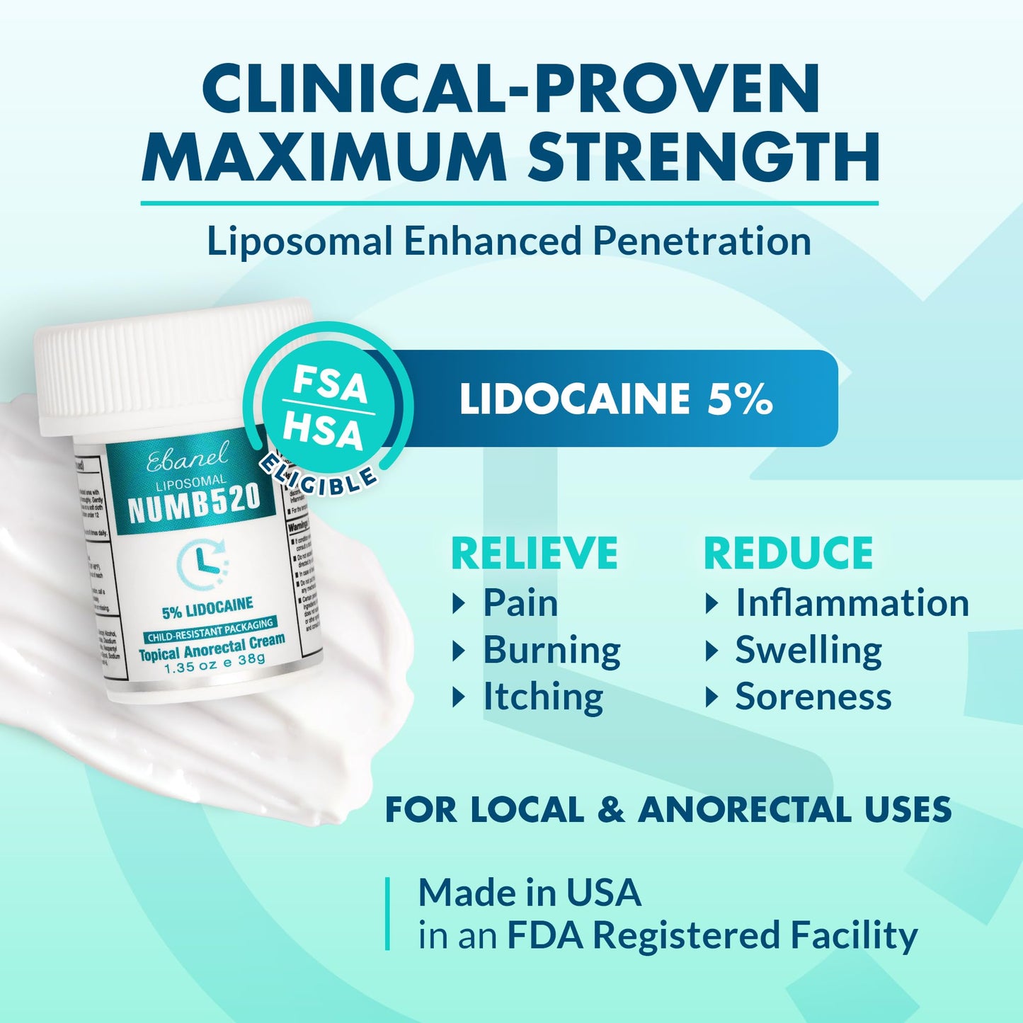 Ebanel 5% Lidocaine Numbing Cream, Pain Relief Burn Itch Numb Cream, Maximum Strength Topical Anesthetic with Allantoin, Vitamin E for Local and Anorectal Uses, Hemorrhoid Treatment, 1.35 Oz Ebanel buy supplements Au