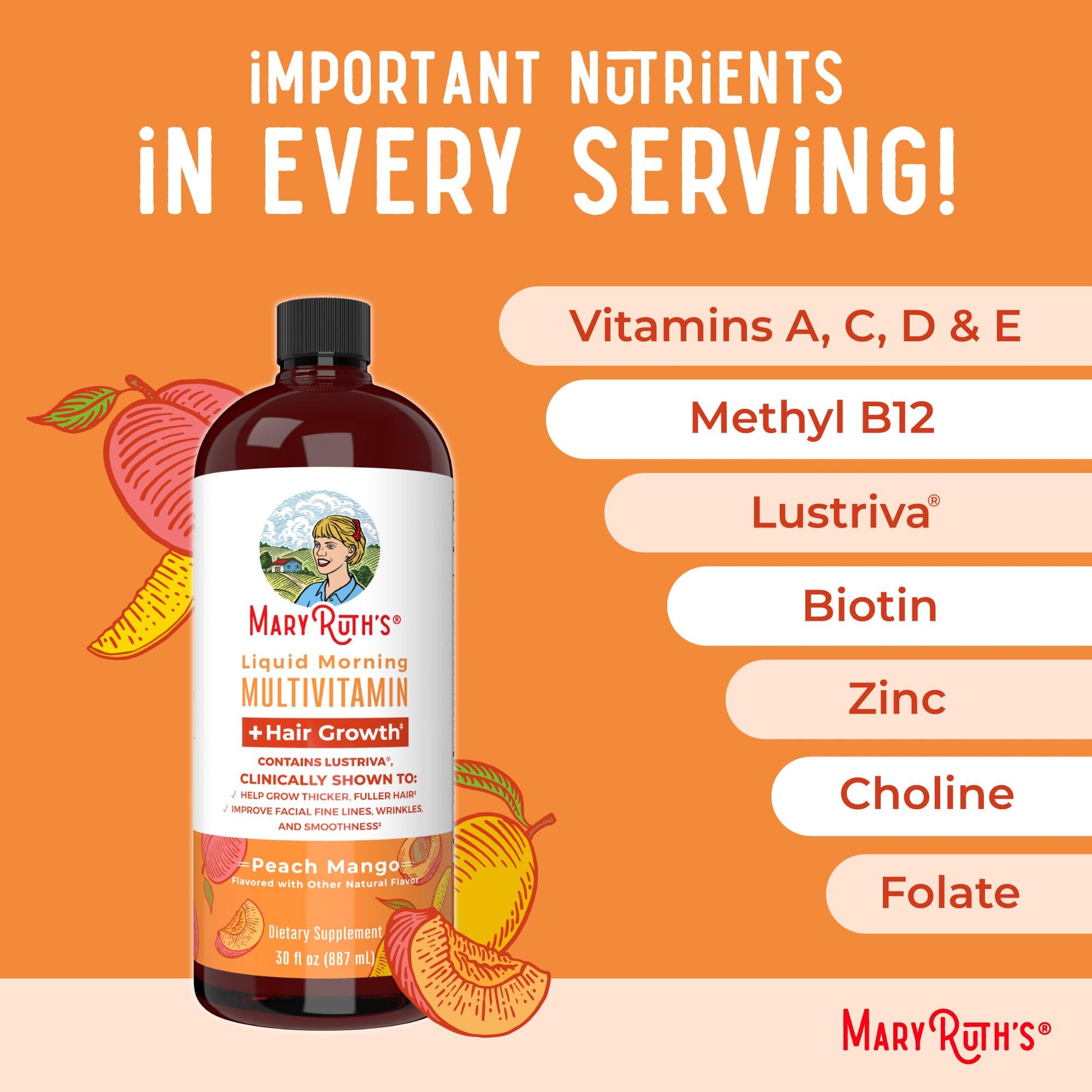 MaryRuth's Liquid Multivitamin+Hair Growth | Clinically Tested for Thicker Hair & Facial Wrinkles in Women | Biotin 10000mcg | Lustriva Hair Growth Supplement | MaryRuth Organics Au supplements