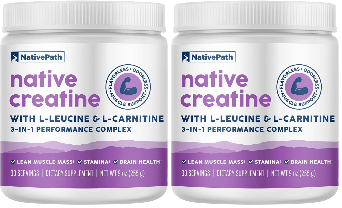 NativePath Creatine Monohydrate Powder with L-Leucine & L-Carnitine - Muscle Building Supplement for Men & Women - 30 Servings (Pack of 2) NativePathUS supplements