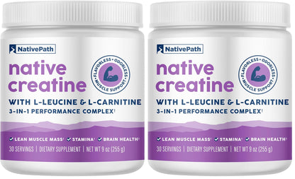 NativePath Creatine Monohydrate Powder with L-Leucine & L-Carnitine - Muscle Building Supplement for Men & Women - 30 Servings (Pack of 2) NativePathUS supplements