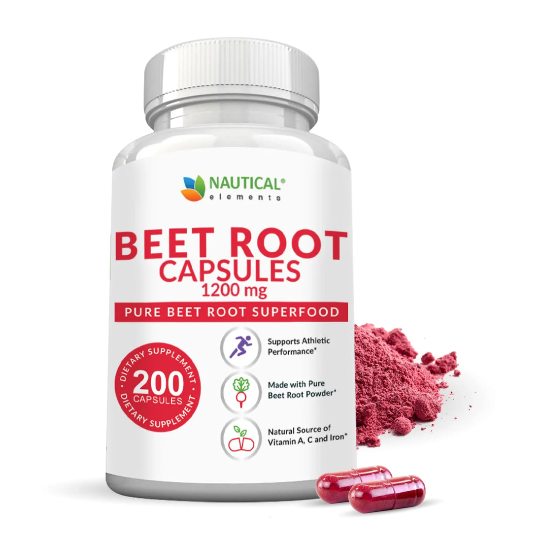 Beet Root Capsules - 1200mg Per Serving - 200 Beet Root Powder Capsules - Beetroot Powder Supports Blood Pressure, Athletic Performance, Digestive Nautical Elements uk supplements