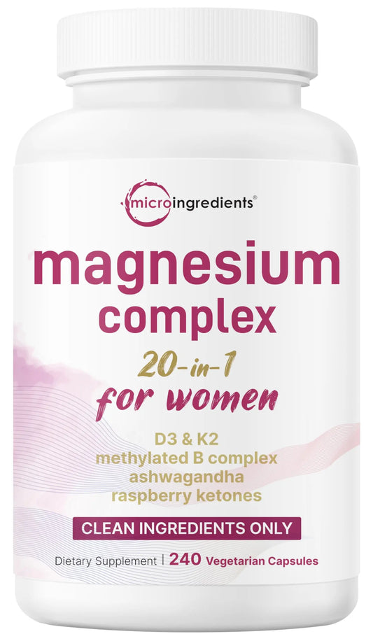 Magnesium Complex for Women, 240 Vegetarian Capsules | 20-in-1 Formula - Magnesium Blend with Vitamin D3, K2 Micro IngredientsAU supplements