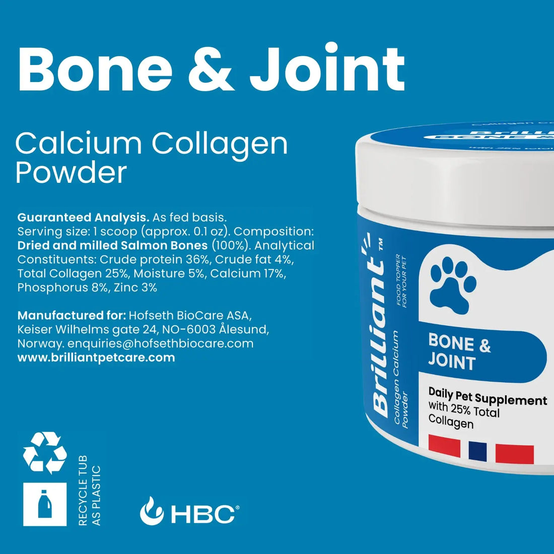 Hofseth BioCare Brilliant Bone & Joint Supplement for Dogs - High Strength Calcium & Collagen Powder for Joint & Hip Support, Essential Supplement for Dog’s of All Ages - 10.6 Oz Hofseth BioCare uk supplements