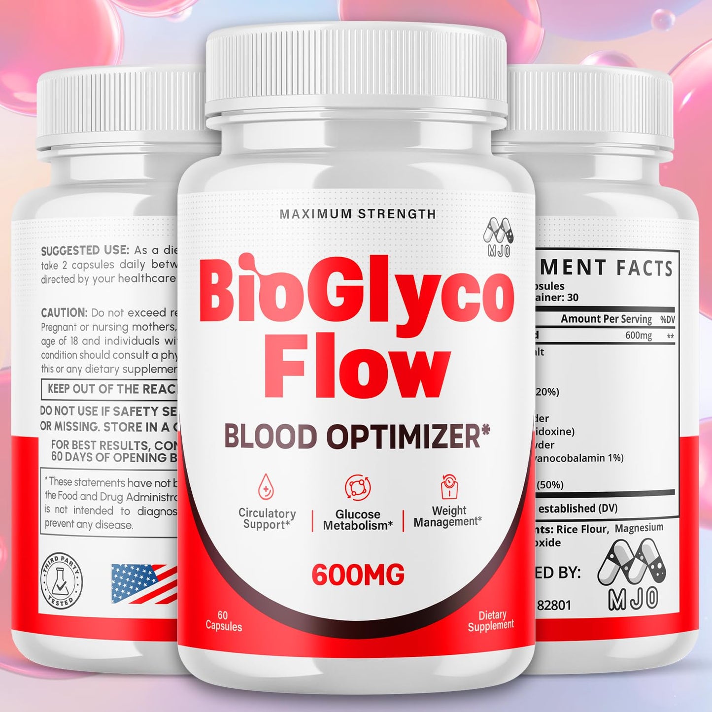 (2 Pack) BioGlyco Flow Blood Optimizer Capsules, Official BioGlyco Flow Pills with All Natural Ingredients, Advanced Health and Wellness Supplement with Maximum Strength Multivitamins (120 Capsules) MJOAu supplements
