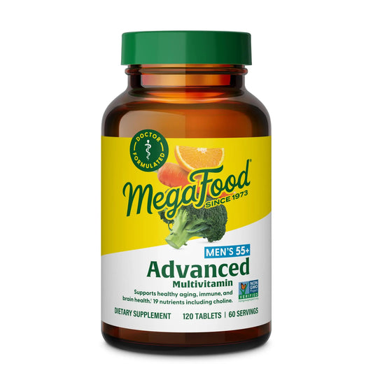 MegaFood Advanced Multivitamin for Men 55+, Mens Multivitamins 50 Plus, Methylated B12, Methyl folate, Choline, Vitamin D, Brain & Muscle Health, Immune Support, Vegetarian - 120 Tablets (60 Servings) MegaFoodAU supplements