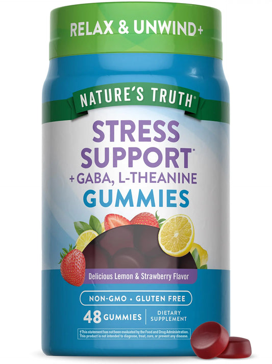 Nature's Truth Stress Relief Gummies for Adults | with Gaba, L Theanine, and Lemon Balm | Lemon Strawberry Flavor | Non-GMO & Gluten Free Supplement Nature's TruthAU supplements
