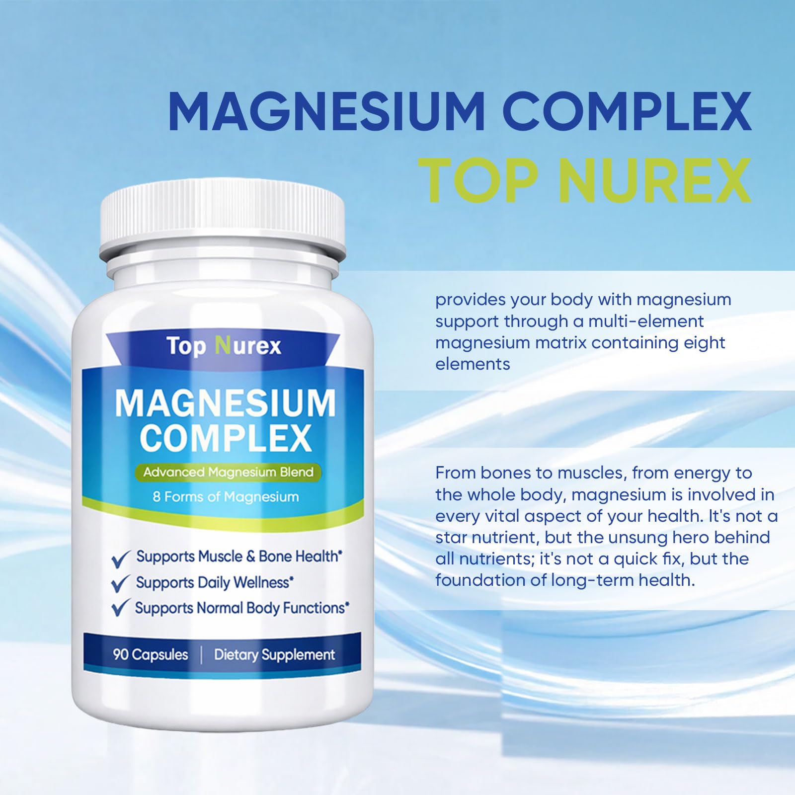 Top Nurex Magnesium Complex 1000 mg, 8-Source Magnesium Blend with Glycinate, Citrate, Malate & Taurate, Vegan Non-GMO Formula, 90 Capsules Kunnozz Au supplements