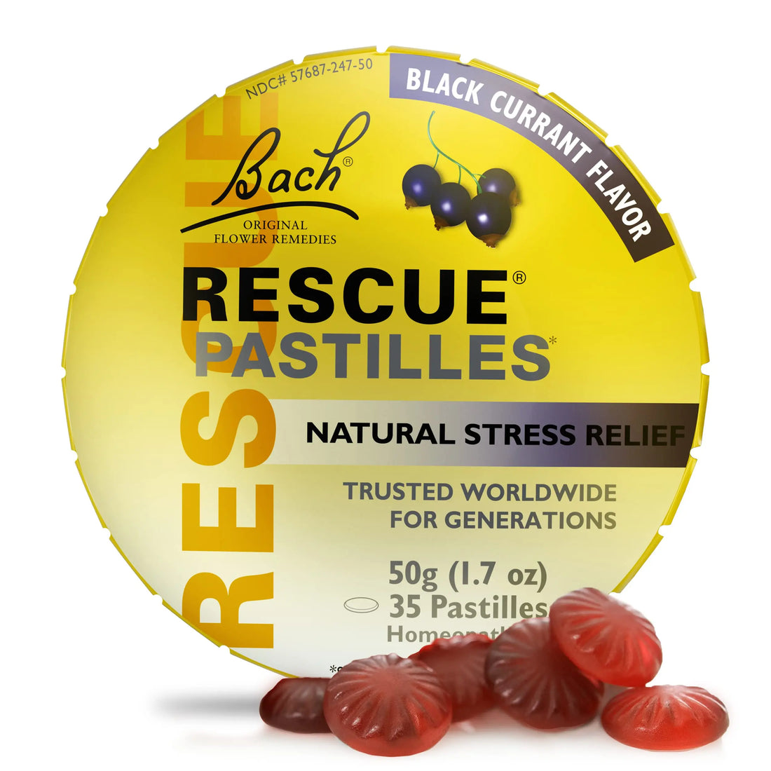 Bach RESCUE PASTILLES, Black Currant Flavor, Natural Stress Relief Lozenges, Homeopathic Flower RESCUE uk supplements