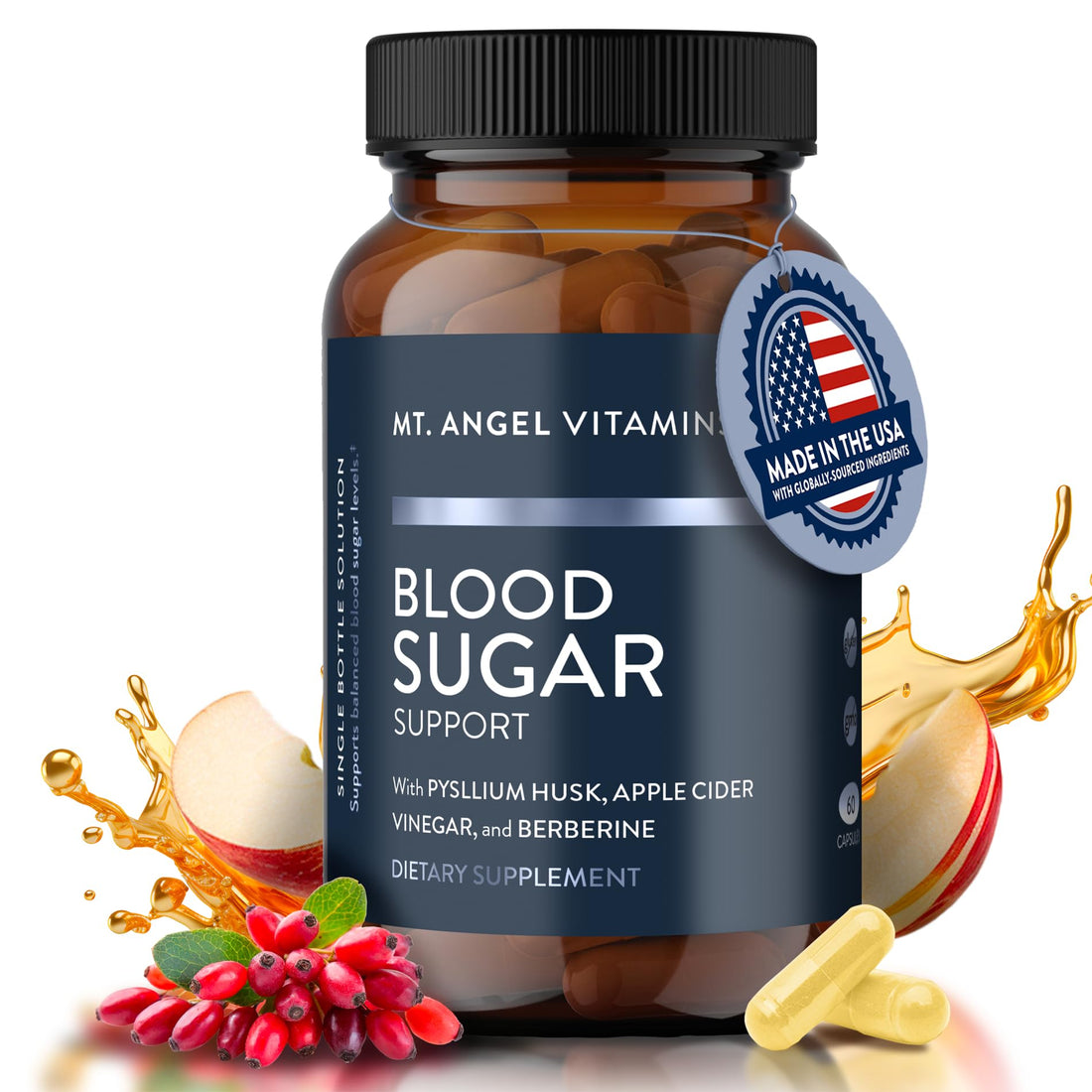 Mt. Angel Vitamins Blood Sugar Support Supplement - Natural Supplement with Pysllium Husk, Berberine with Ceylon Cinnamon, and Apple Cider Vinegar - Supports Healthy Blood Sugar Levels - 60 Capsules Mt. Angel Vitamins Au supplements