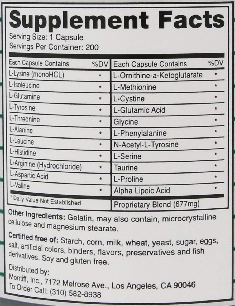 All Basic 677 mg 200 Capsules Montiff Au supplements