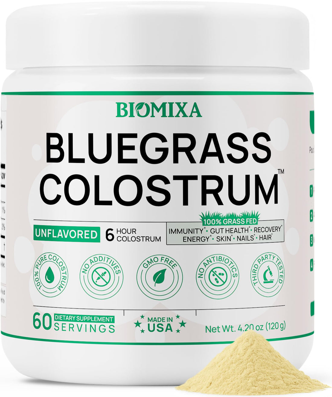 Bovine Colostrum Supplement - 100% Pure Whole Colostrum Powder - Grass-Fed, Unflavored, No Additives, Gut & Immune Support, Natural IgG, 60 Servings - Made in USA Bluegrass Colostrum Au supplements