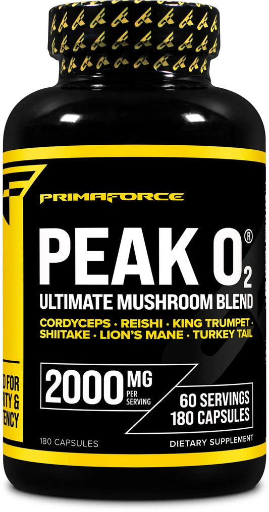 Primaforce Peak O2 Performance Mushroom Powered Oxygen Absorption Booster (180 Capsules) (2,000 mg Per Serving, 60 Servings) - Athletic Performance Supplement, Ultimate Mushroom Blend PrimaforceAU supplements