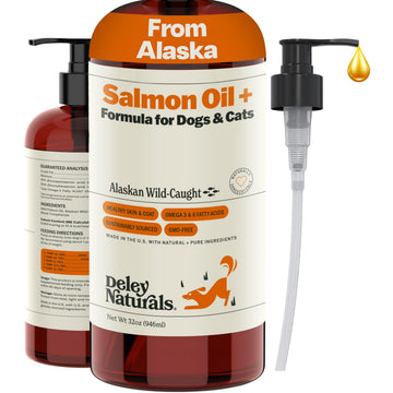 Deley Naturals Wild Alaskan Salmon Oil for Dogs & Cats - New and Improved Salmon Oil Plus Formula - Fish Oil for Dogs with Omega 3, DHA and EPA - Omega 3 for Healthy Skin and Coat - 32oz Made in USA Deley Naturals Au supplements