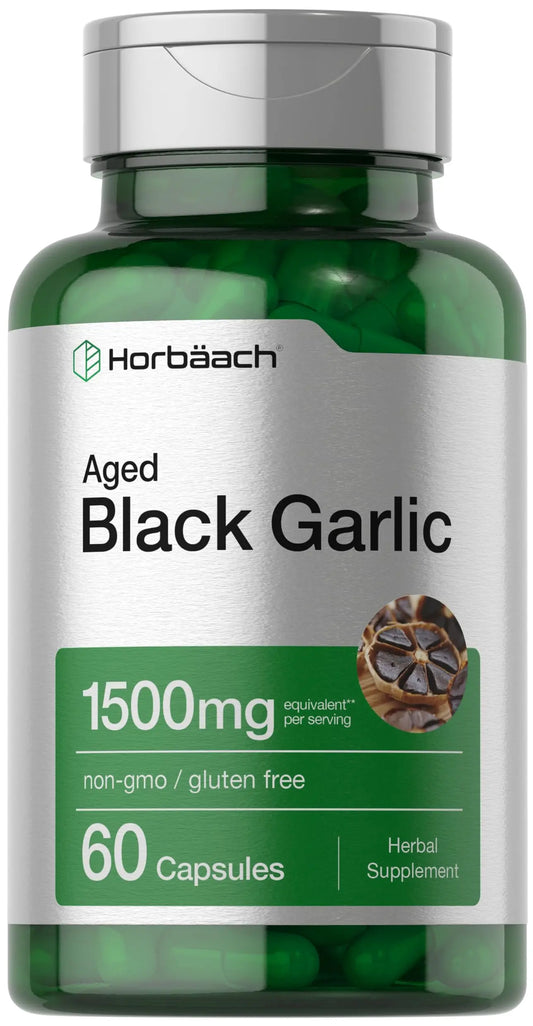 Aged Black Garlic Capsules 1500mg | 60 Count | Fermented Extract Supplement HorbäachAU supplements