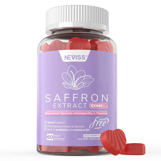 Saffron Supplements Gummies 100mg - 100% Pure Saffron Extract with Magnesium Glycinate, L-Theanine, Turmeric, Ashwagandha NEVISSUS supplements
