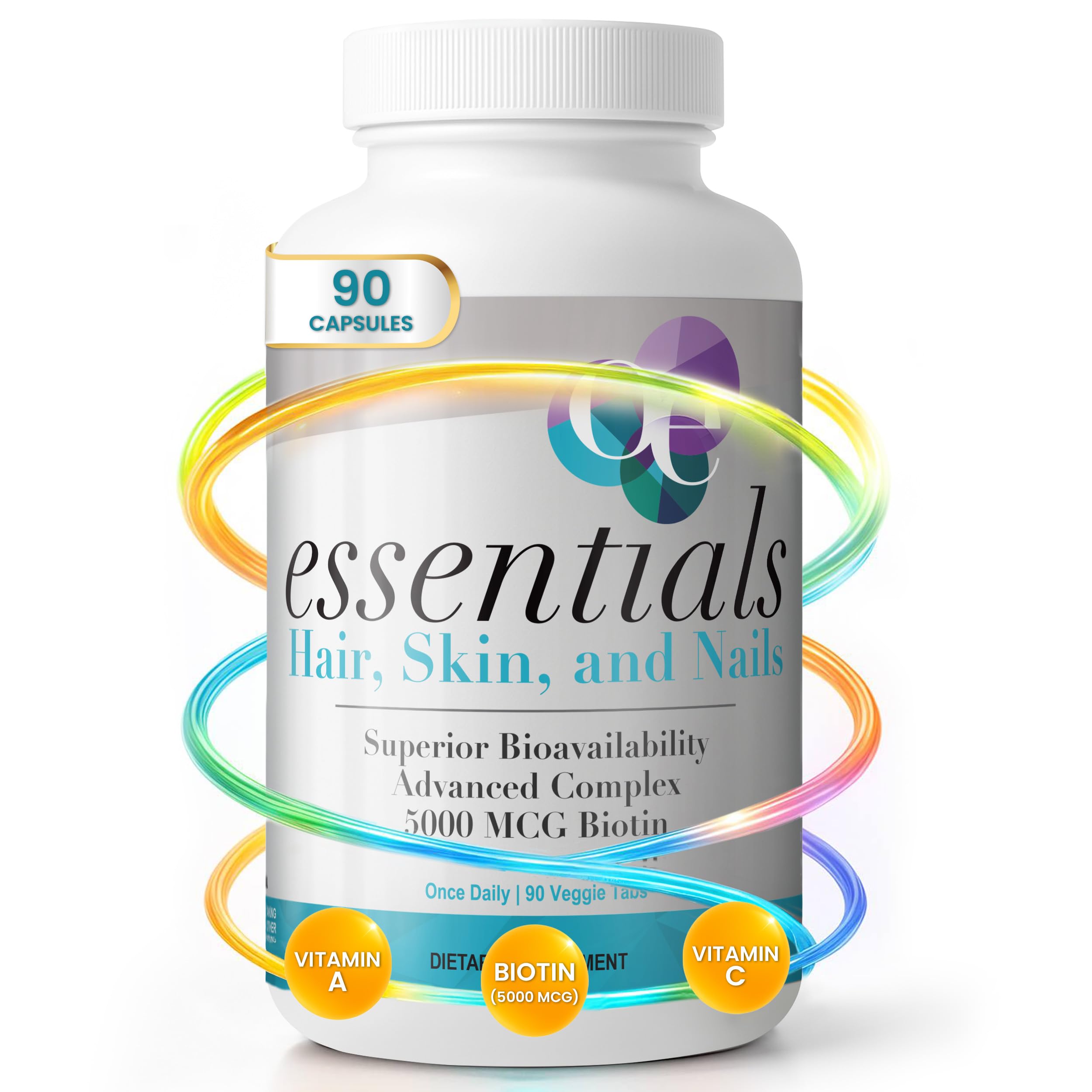 Organic Excellence Hair, Skin and Nails Vitamins for Women & Men – Biotin Supplement 5000 mcg– Hyaluronic Acid - Supports Healthy Hair Growth, Radiant Skin & Strong Nails, 3 Month Supply (90 Tablets) Organic Excellence Au supplements